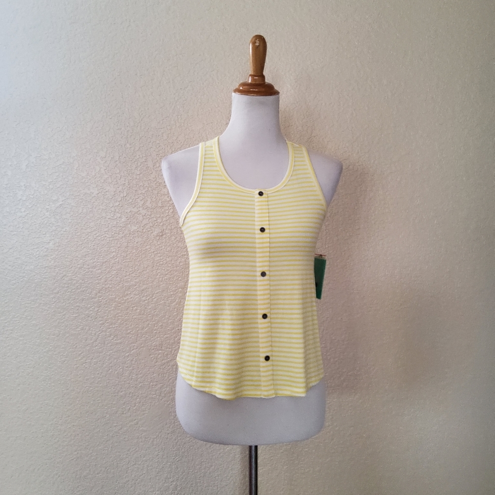 Copper Key Button Front Striped Sleeveless SwingTank Top Size M Yellow New